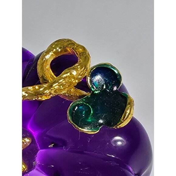 Purple Pumpkin With Gold Plated Stem & Leaves Decorative Piece Vintage - Picture 9 of 11